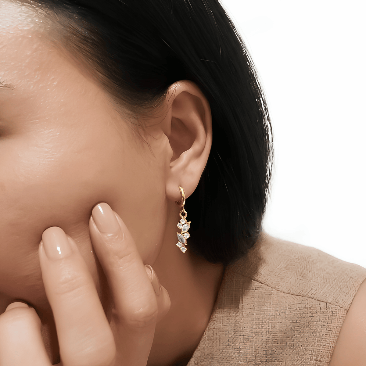 Crystal Cluster Huggie Drop Earrings
