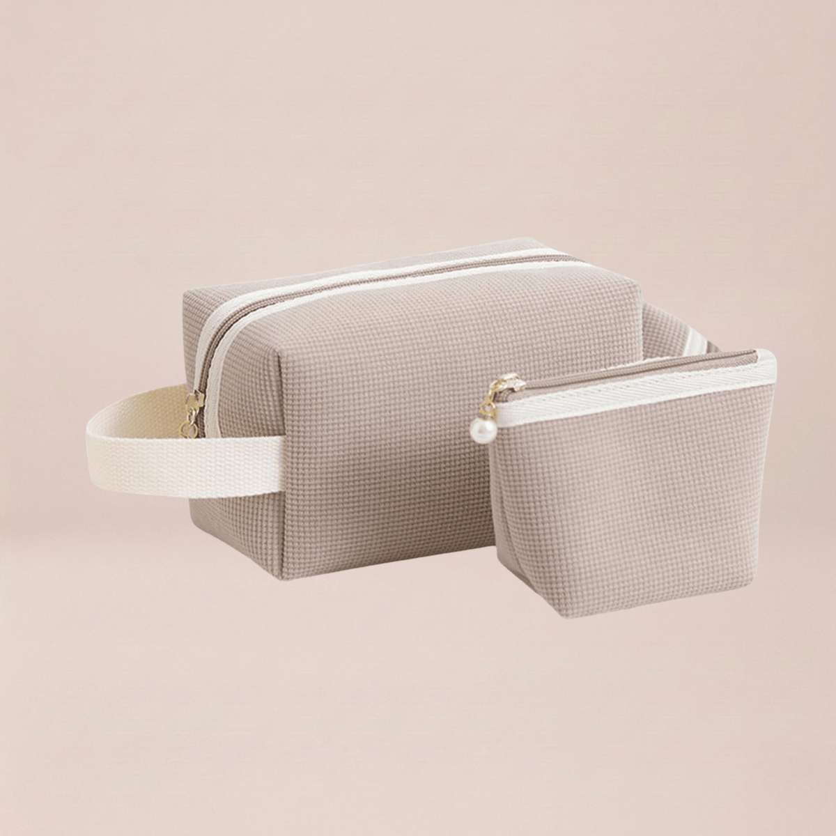 Taupe Neutral Dual Cosmetic Pouch Set