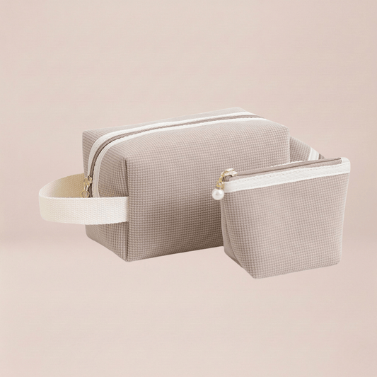 Taupe Neutral Dual Cosmetic Pouch Set