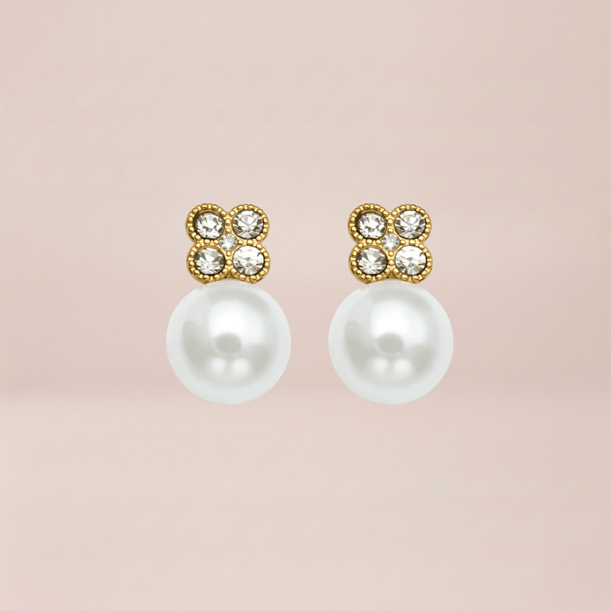 Crystal Clover Pearl Drop Earrings