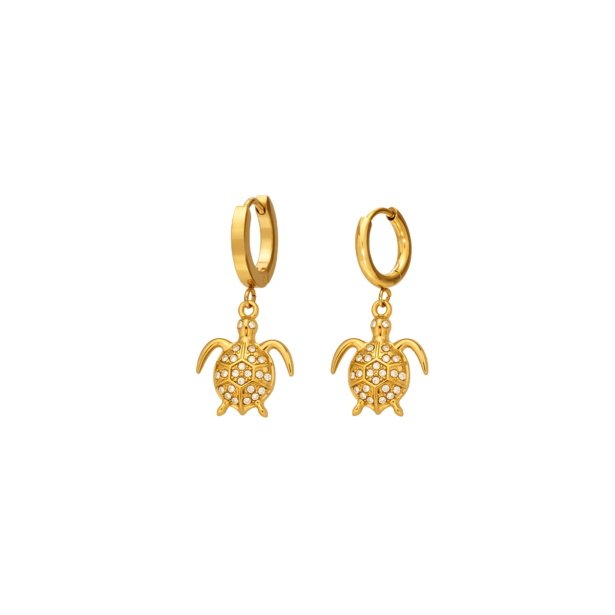 Crystal Turtle Huggie Drop Earrings