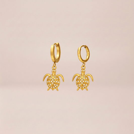 Crystal Turtle Huggie Drop Earrings