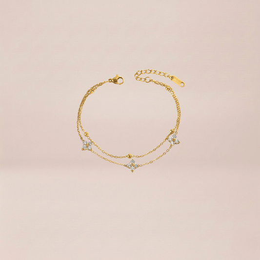 Crystal Clover Double-Strand Bracelet