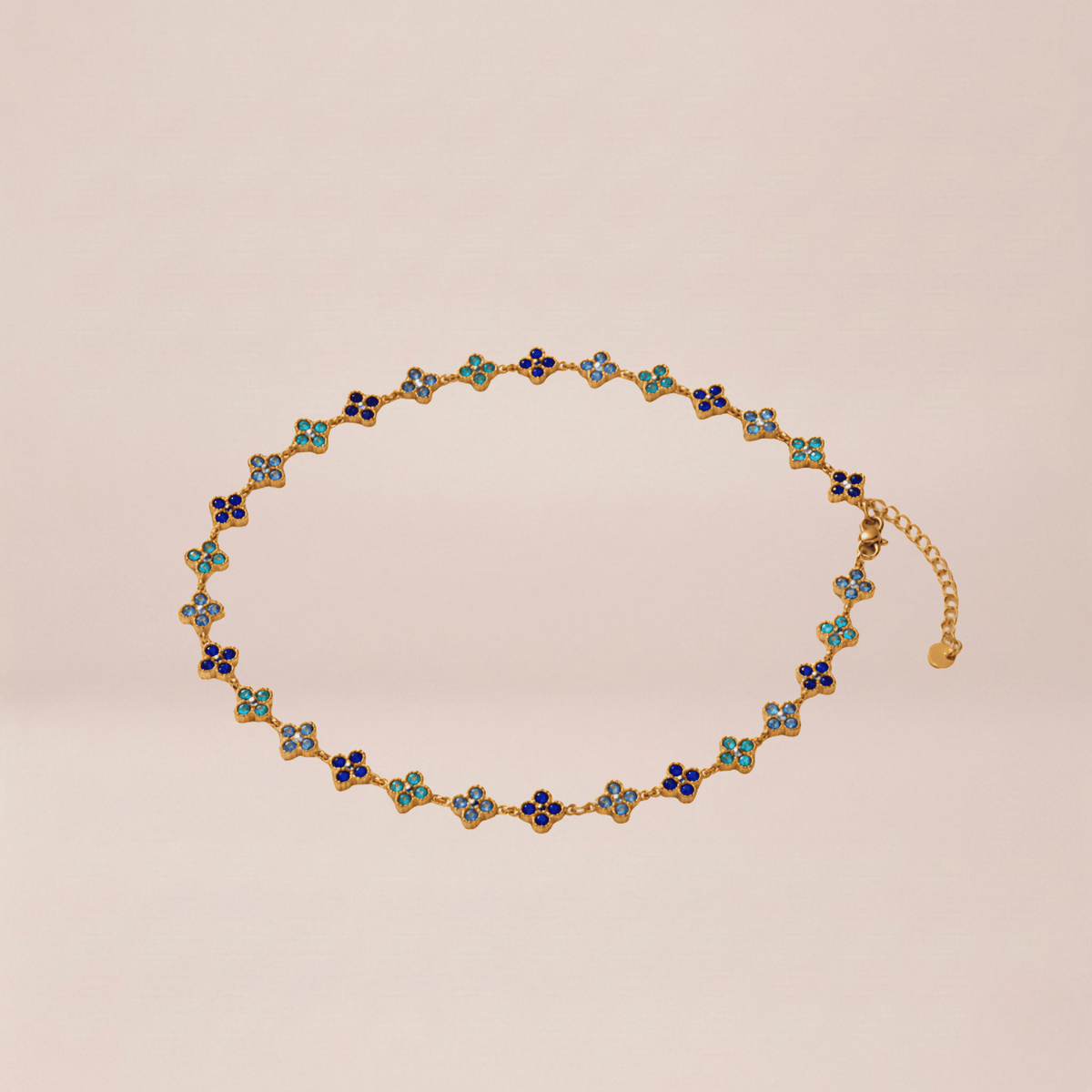 Blue Crystal Clover Choker Necklace