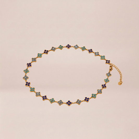 Blue Crystal Clover Choker Necklace