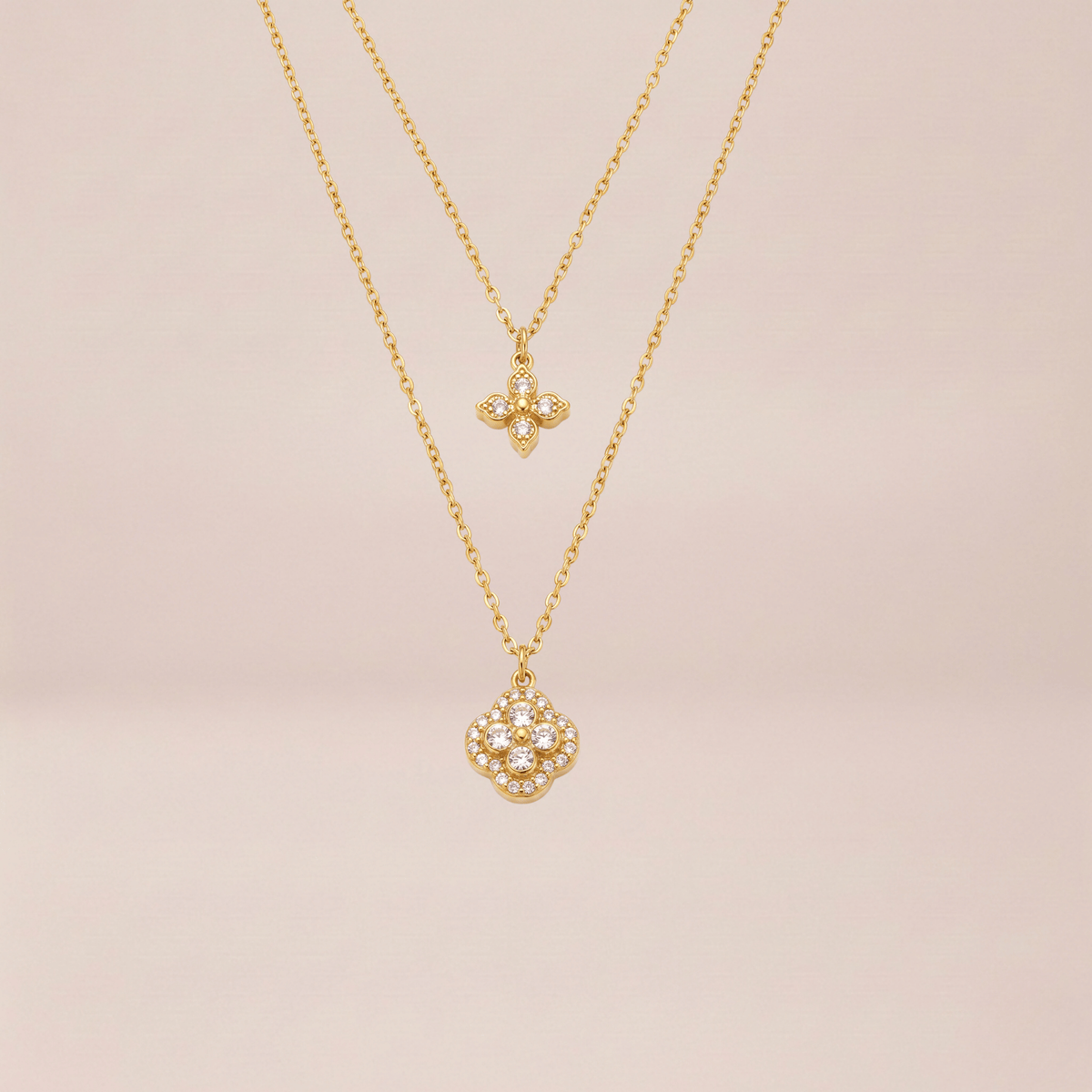 Crystal Clover Double-Strand Necklace