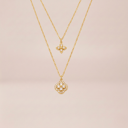 Crystal Clover Double-Strand Necklace