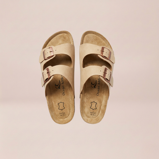 Beige Double Buckle Sandals