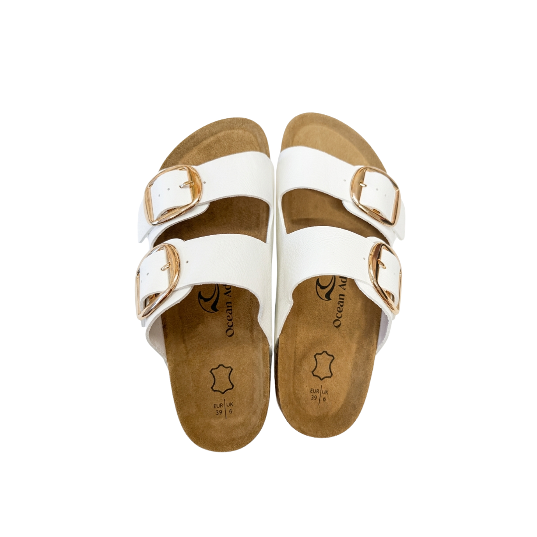 White Double Buckle Sandals