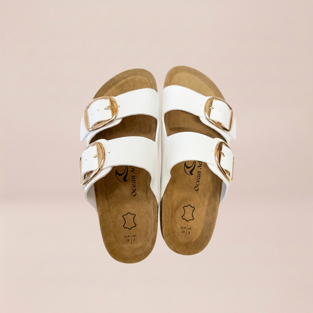 White Double Buckle Sandals