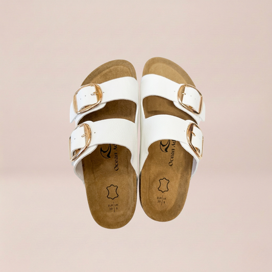 White Double Buckle Sandals
