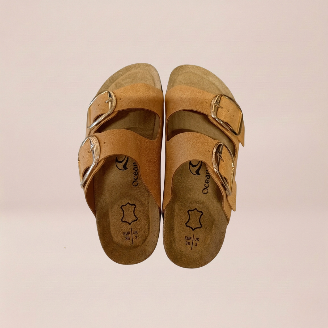 Caramel Double Buckle Sandals