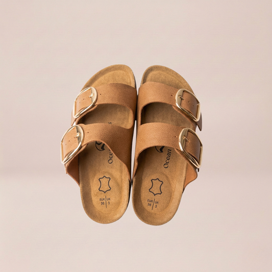 Coffee Double Buckle Sandals