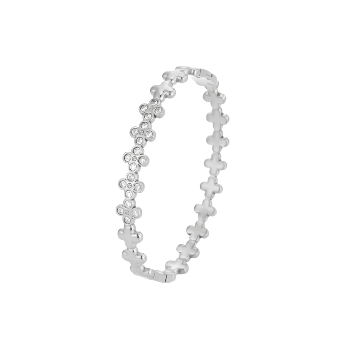 Crystal Clover Hinged Bangle
