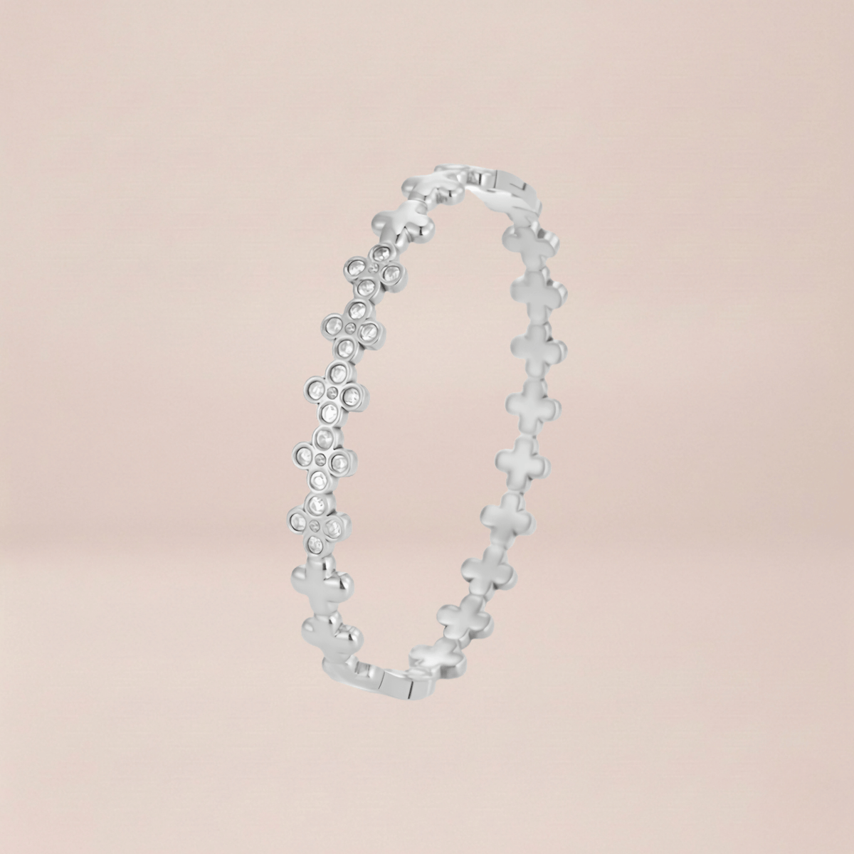 Crystal Clover Hinged Bangle