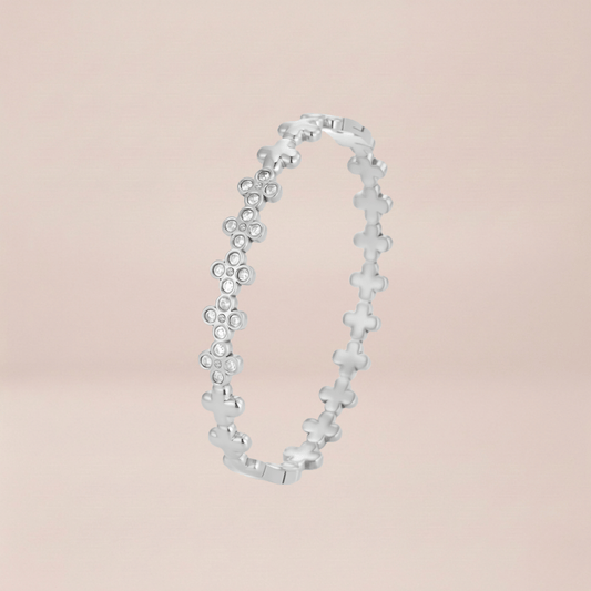 Crystal Clover Hinged Bangle
