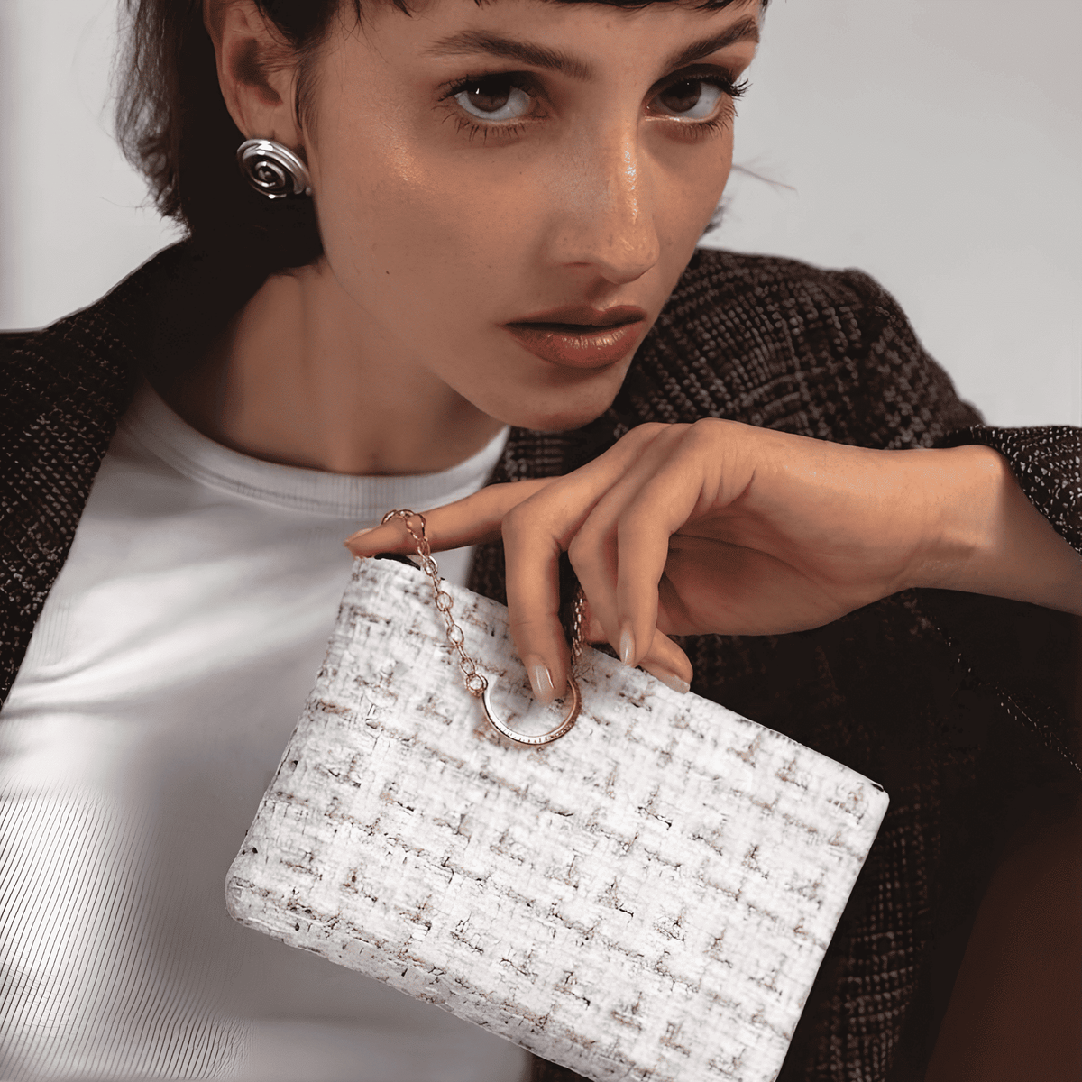 The Noir Tweed Pearl Pouch