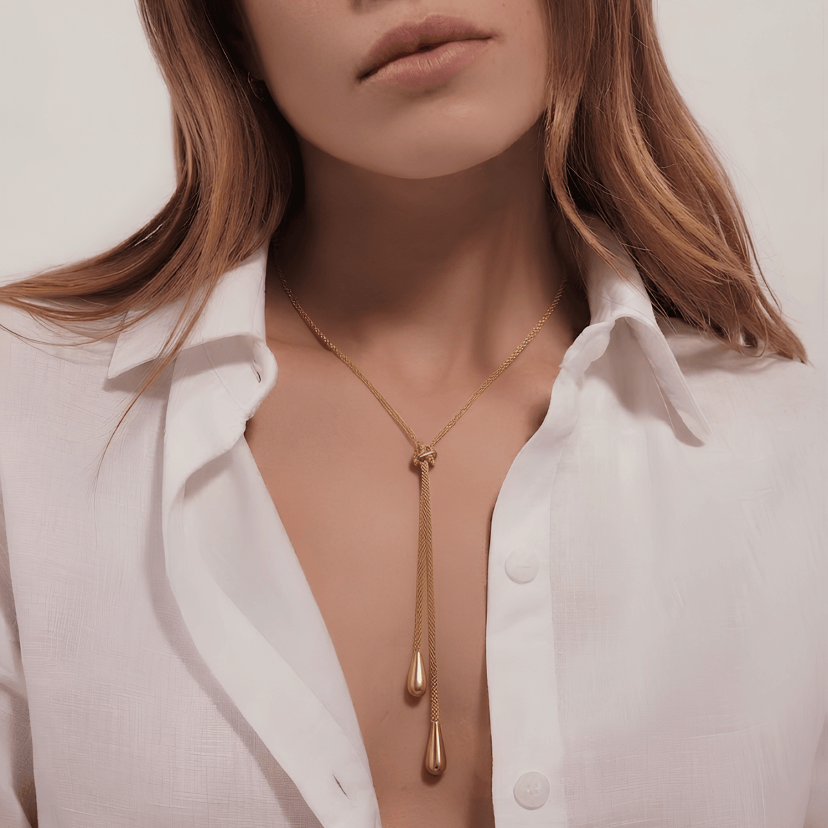 Dual Teardrop Lariat Necklace