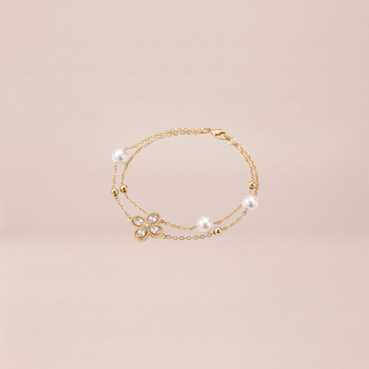 The Crystal Clover Double-Strand Pearl Bracelet