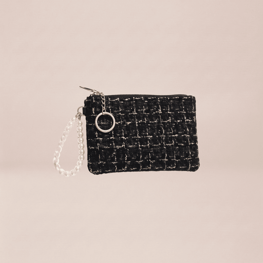 The Noir Tweed Pearl Pouch