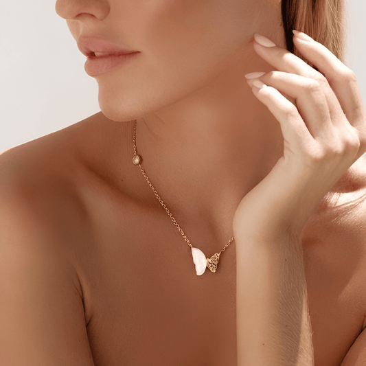 Crystal &amp; Mother-of-Pearl Butterfly Necklace