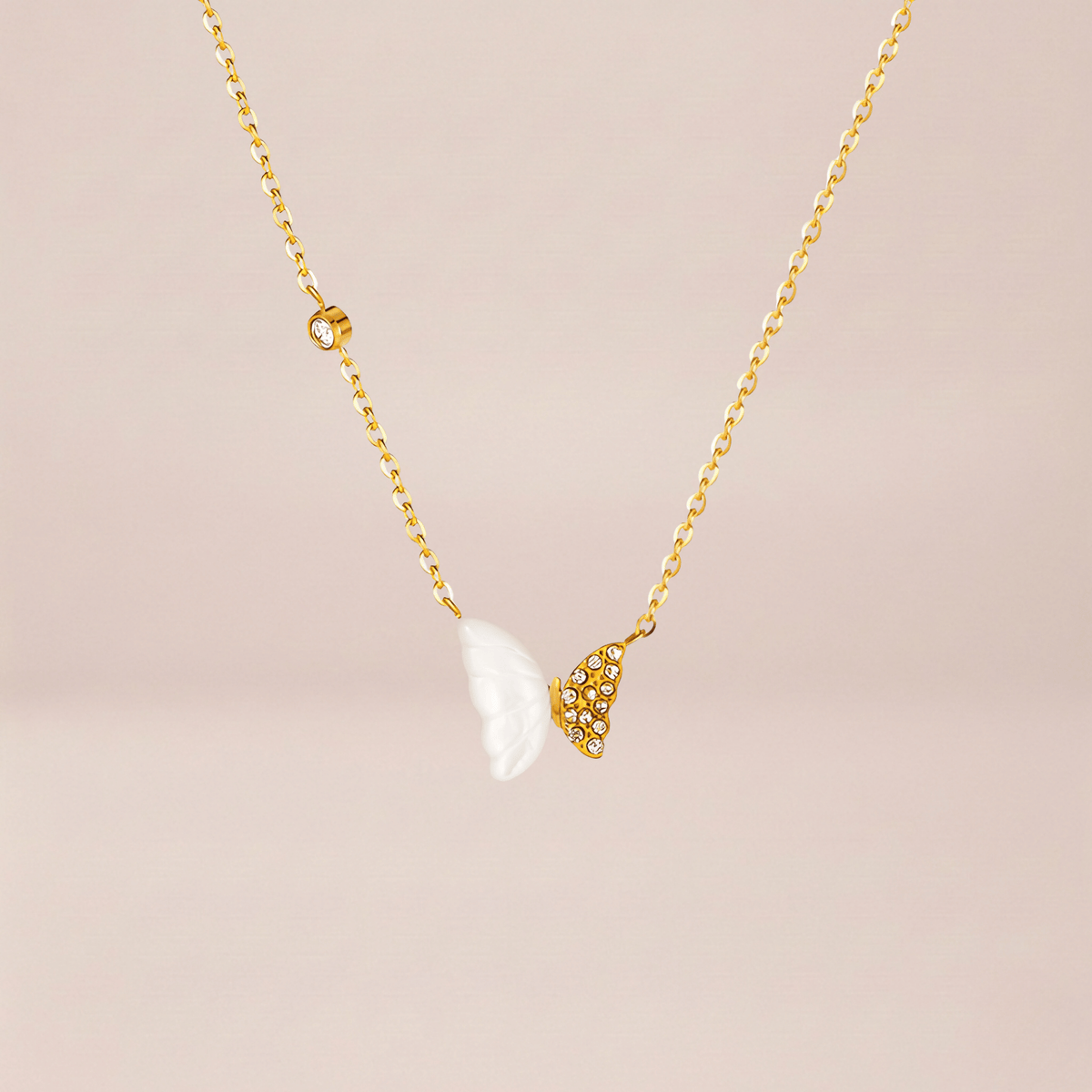 Crystal &amp; Mother-of-Pearl Butterfly Necklace