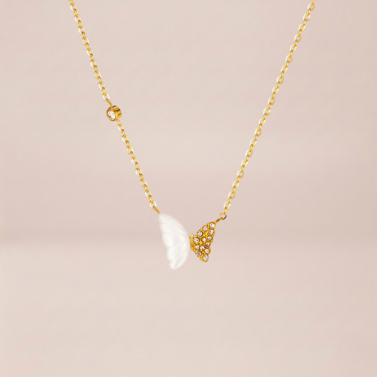 Crystal &amp; Mother-of-Pearl Butterfly Necklace
