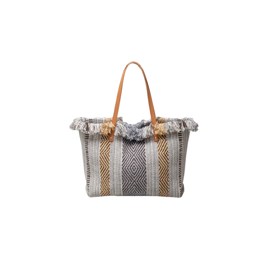 Geometric Stripe Fringe Tote