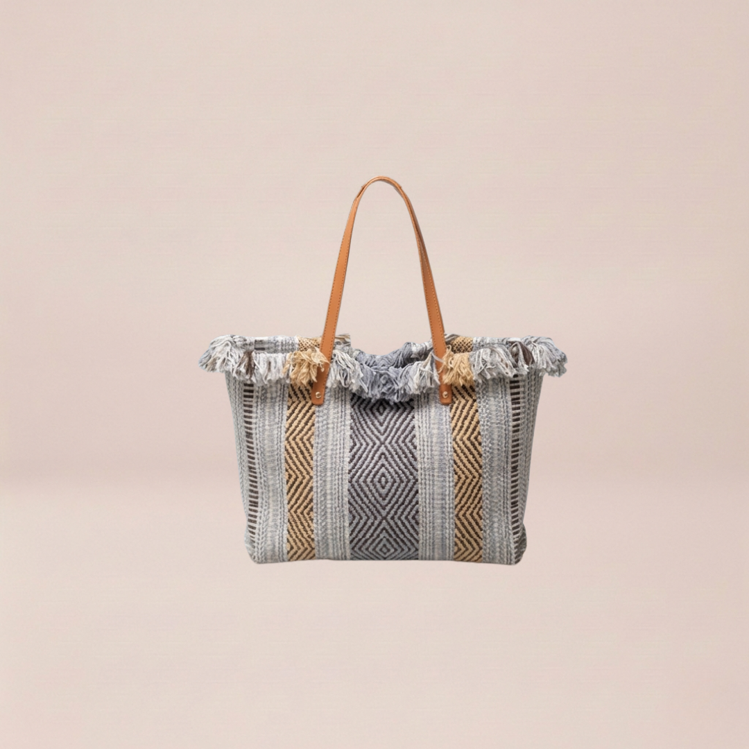 Geometric Stripe Fringe Tote