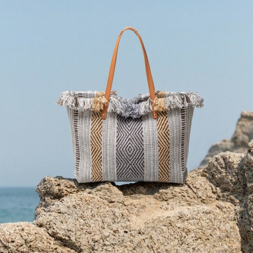 Geometric Stripe Fringe Tote