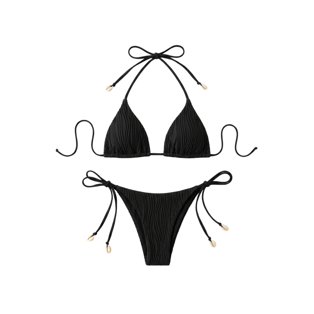 Crinkle Tie Black Bikini
