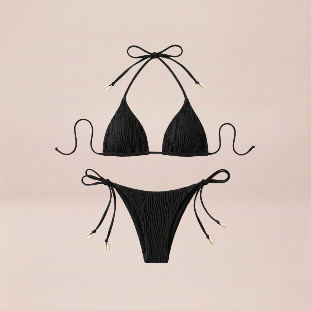 Crinkle Tie Black Bikini