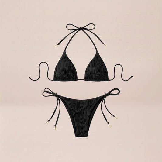 Crinkle Tie Black Bikini