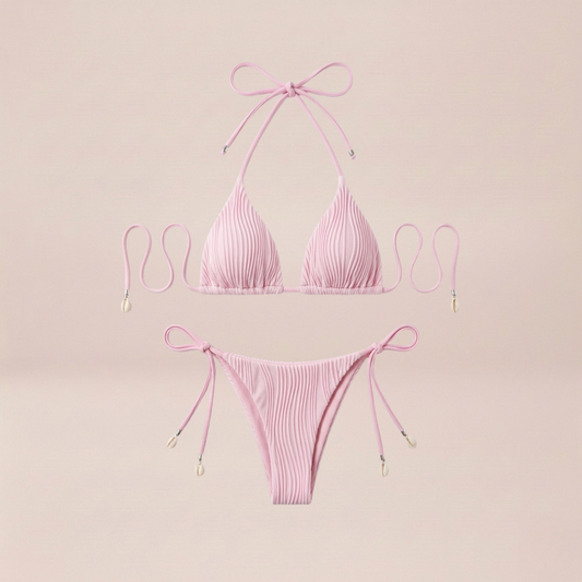 Crinkle Tie Pink Bikini