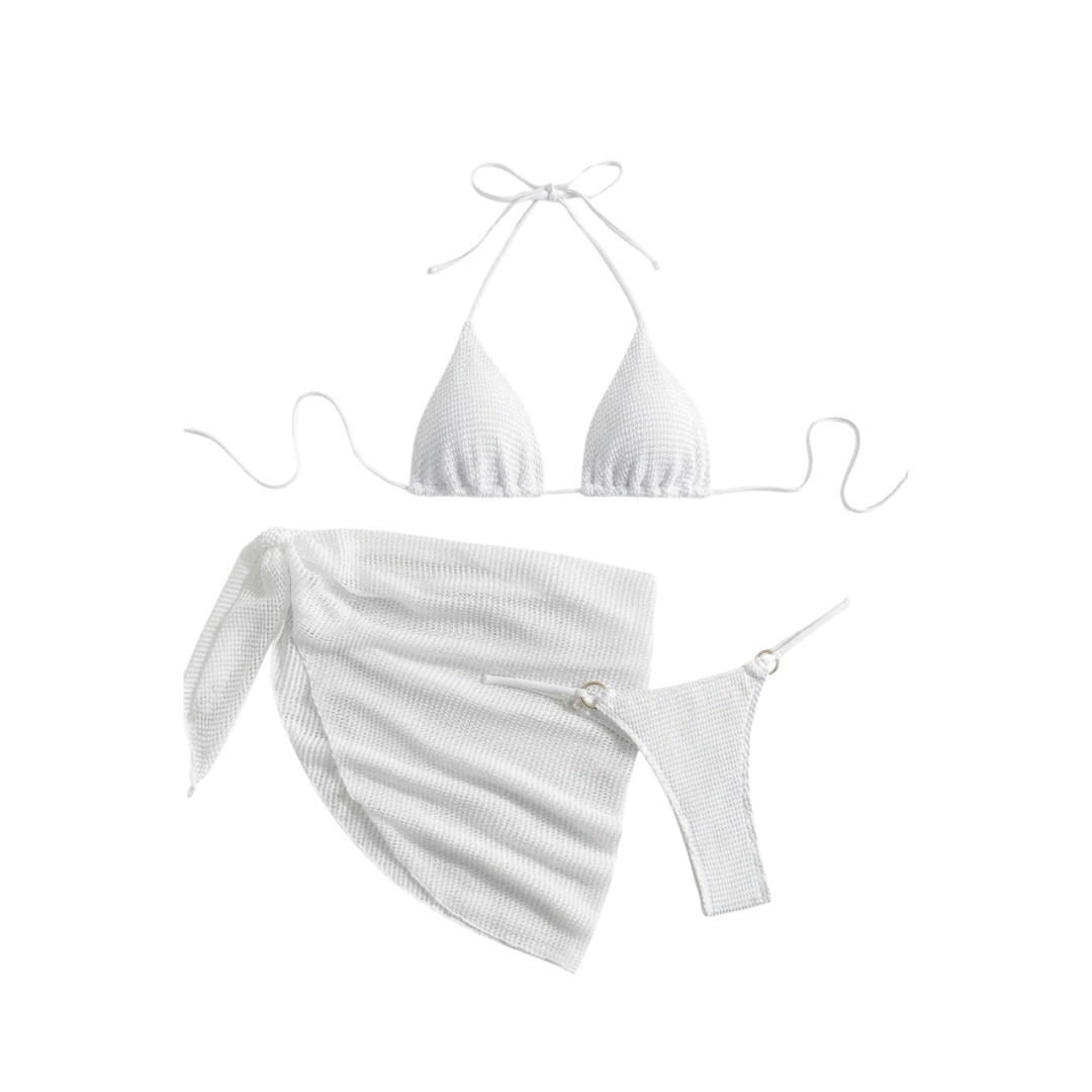 Textured Halter Bikini Set with Sarong