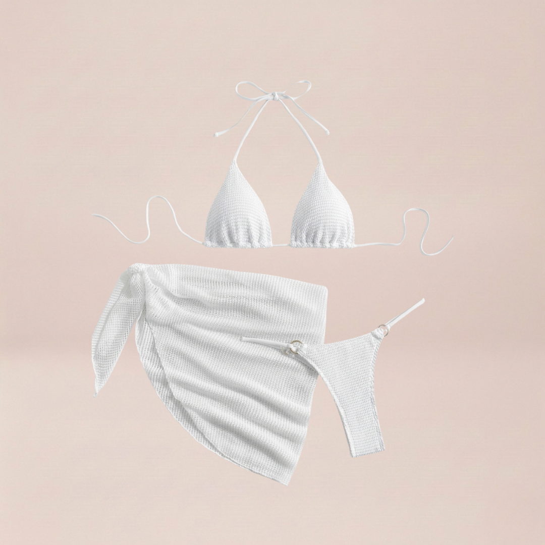 Textured Halter Bikini Set with Sarong