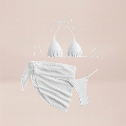 Textured Halter Bikini Set with Sarong
