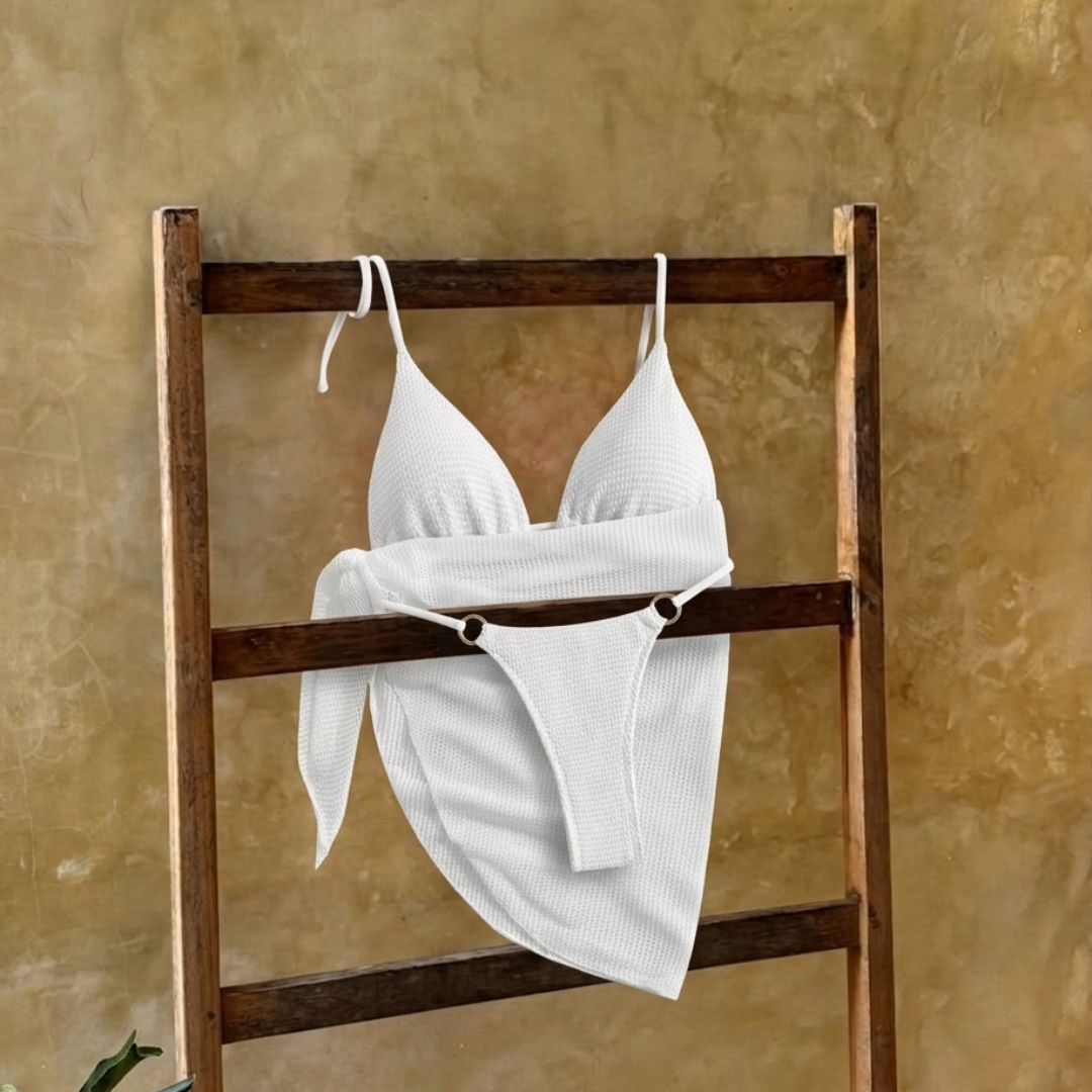 Textured Halter Bikini Set with Sarong