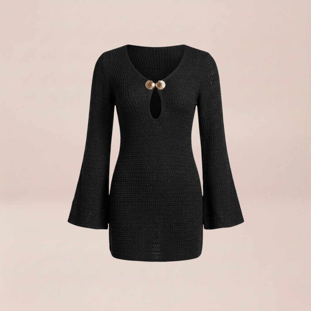Crochet Mini Dress with Bell Sleeves