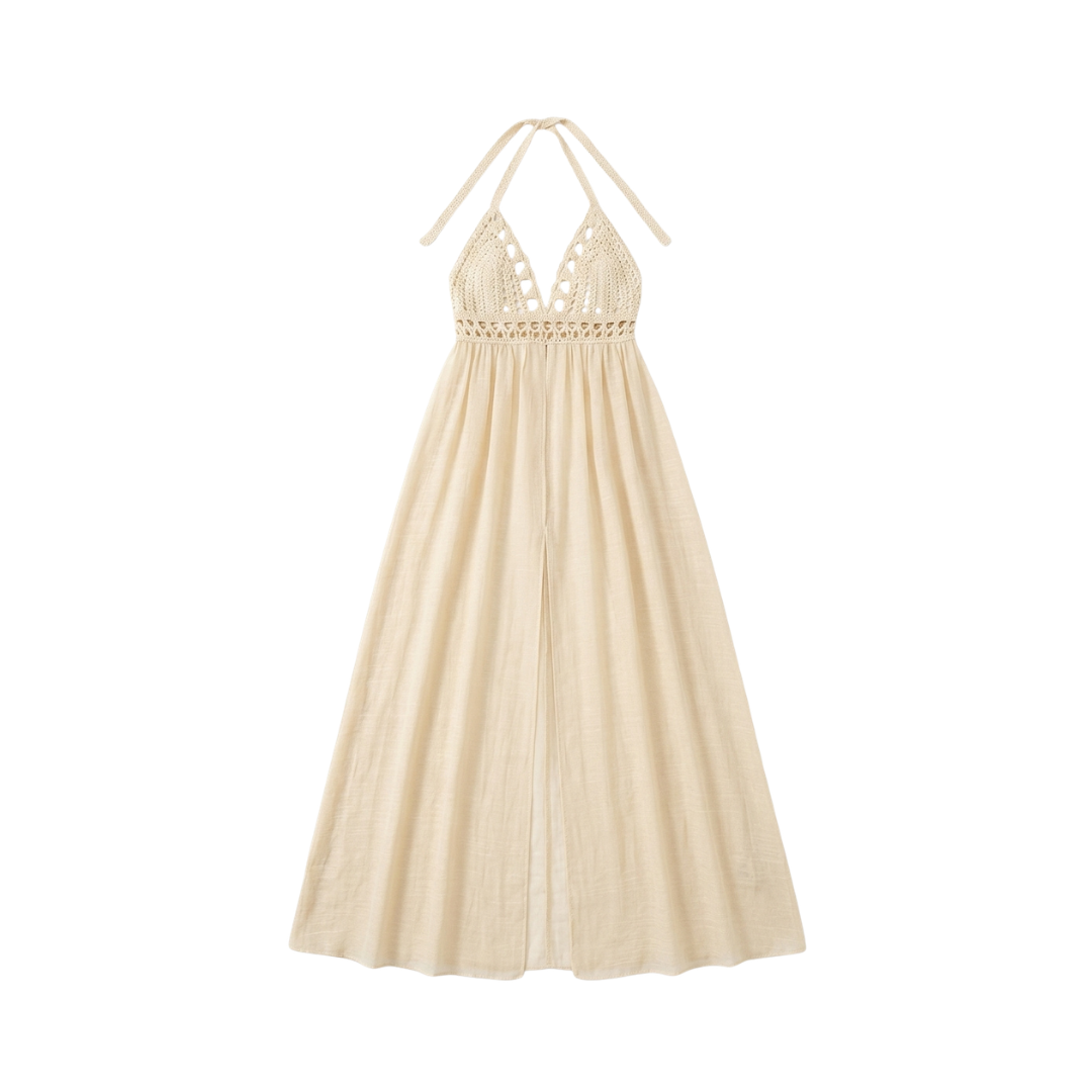 Crochet Halter Cream Maxi Dress