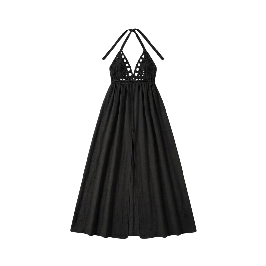 Crochet Halter Black Maxi Dress