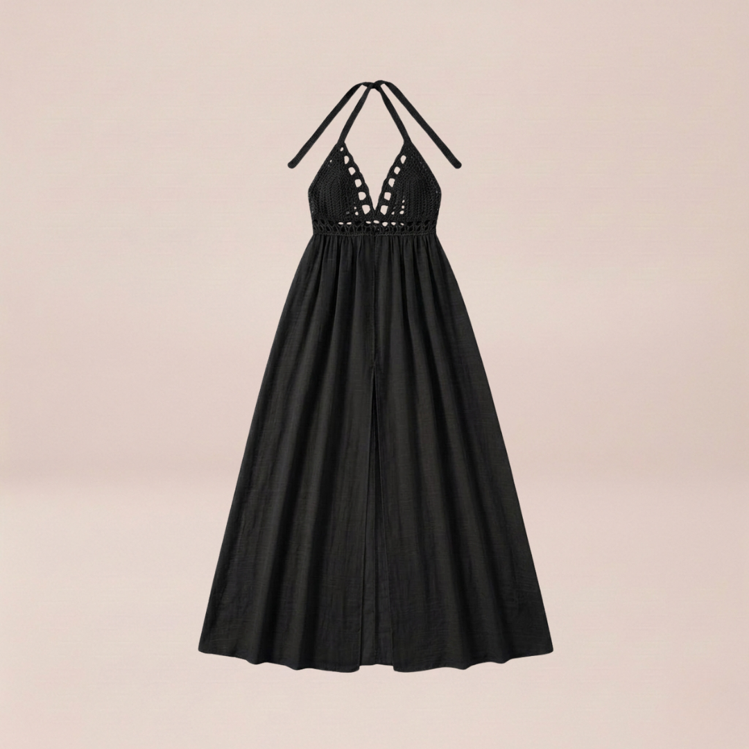 Crochet Halter Black Maxi Dress