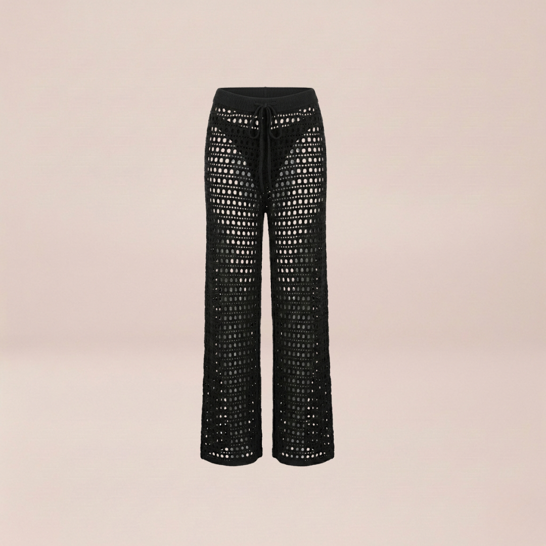 Crochet Wide-Leg Black Beach Pants