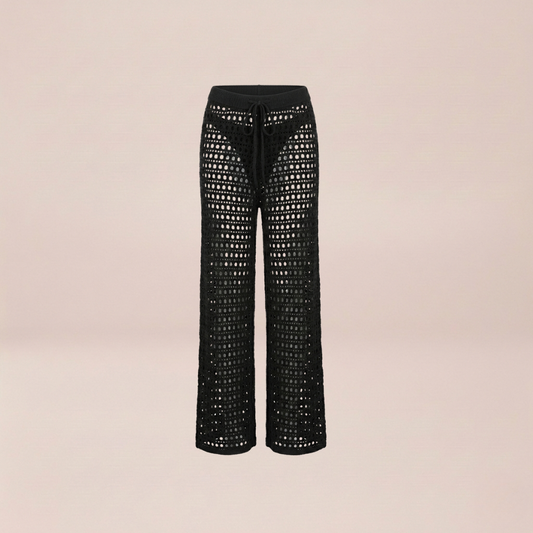Crochet Wide-Leg Black Beach Pants