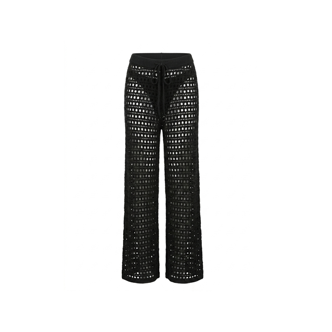 Crochet Wide-Leg Black Beach Pants