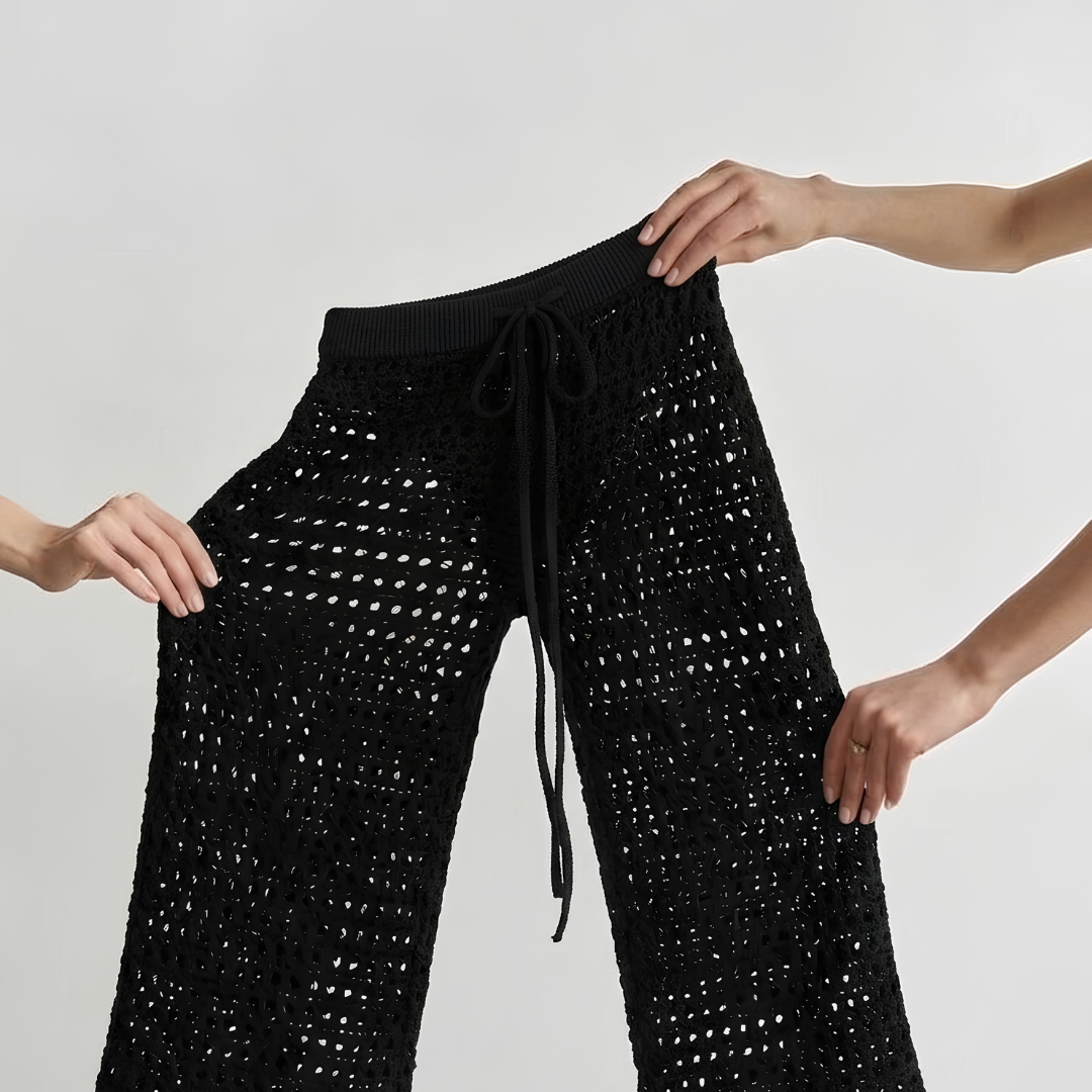 Crochet Wide-Leg Black Beach Pants