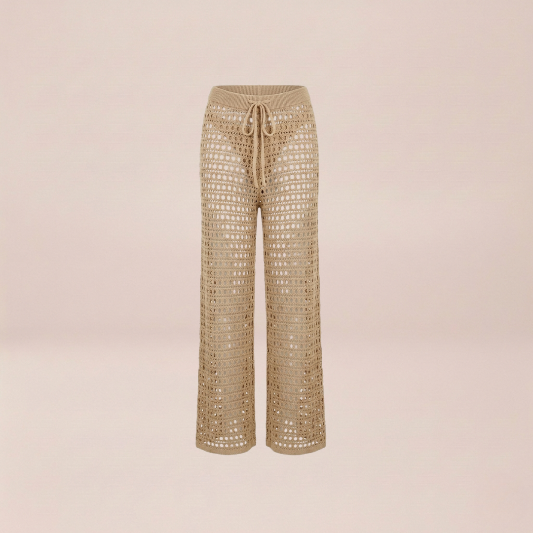Crochet Wide-Leg Beige Beach Pants