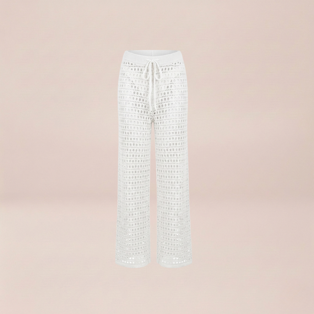 Crochet Wide-Leg White Beach Pants