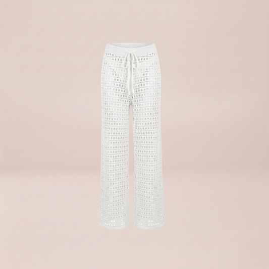 Crochet Wide-Leg White Beach Pants