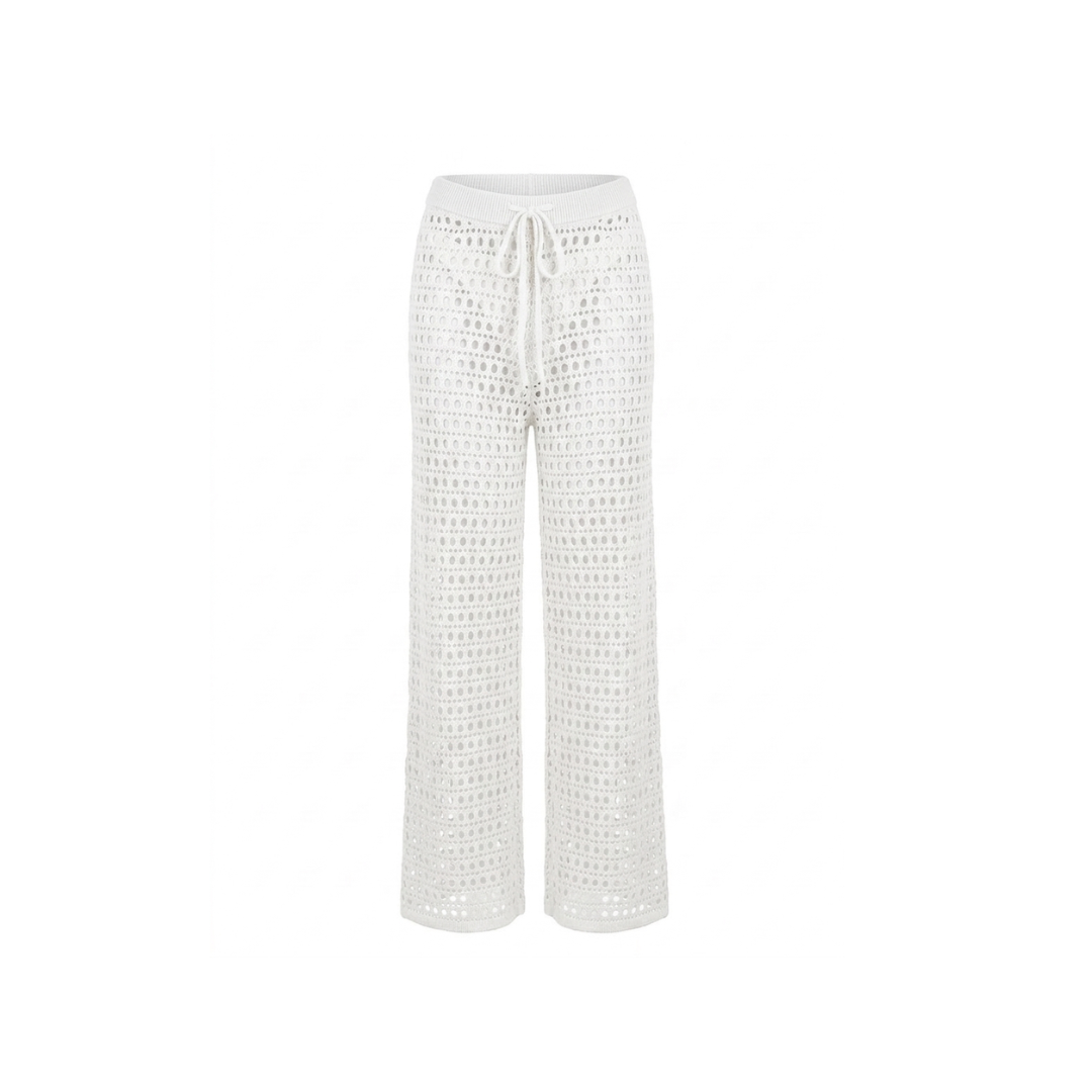 Crochet Wide-Leg White Beach Pants